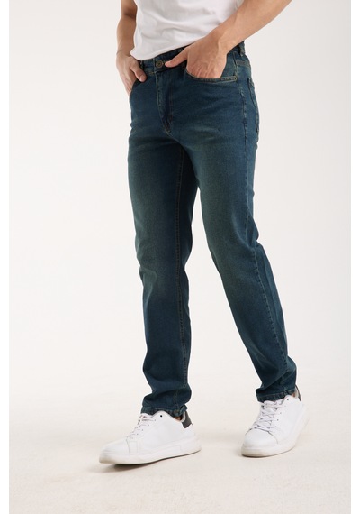 Erkek Pantolon Regular Fit Yeşil Tint Fermuarlı Rahat Giyim Jeans Yeşil Tint
