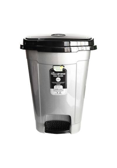 Polytime Pedallı Basmalı Çöp Kutusu Kovası / Çıkarılabilir İç Kovalı / Gri / 22 Litre / 42x30x30 CM Gri