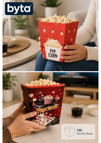 1,6 L Plastik Kare Patlamış Mısır Kovası Sinema Temalı Popcorn Servis Kovası, 1 Adet Bpa İçermez Desenler Rastgele Gönderilir