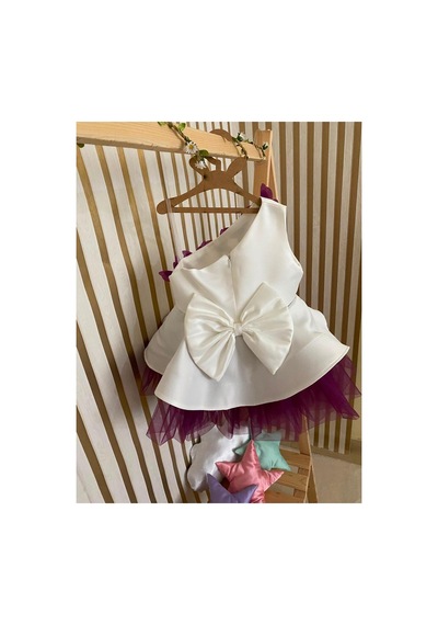Hayy Baby Kids Wear Mor Kelebek Detaylı Beyaz Tütü Elbise