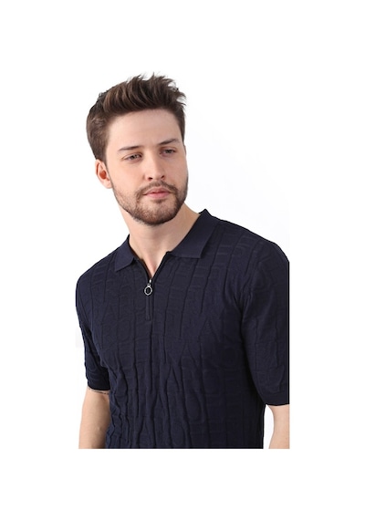 Ferraro Lacivert Polo Yaka Fermuarlı Erkek Pamuk Triko T-Shirt-Lacivert (490417803) Lacivert