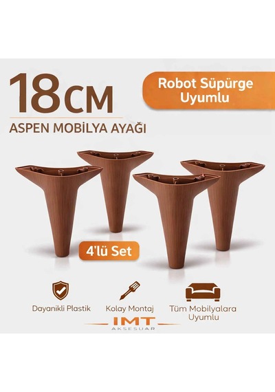 Aspen 20 Cm Ceviz 4'lü Set Koltuk Baza Dolap Tv Ünitesi Yatak Odası Konsol Ayağı Ceviz