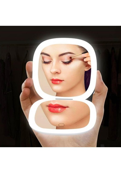Led Işıklı Kompakt Ayna - 1x/10x Büyüteçli 3,9 İnç Işıklı Seyahat Makyaj Aynası Çift Taraflı Kısılabilir Genel