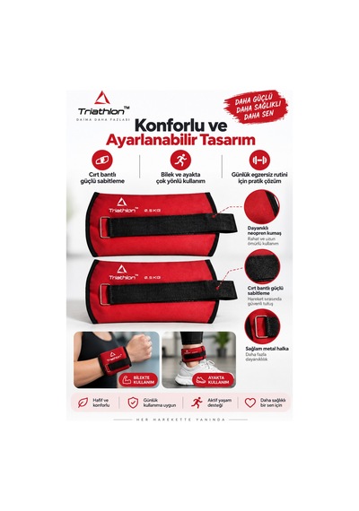 0,5 Kg X 2 Adet El Ayak Bilek Ağırlığı Ayarlanabilir Fitness Pilates Ağırlık Seti Kırmızı Kırmızı