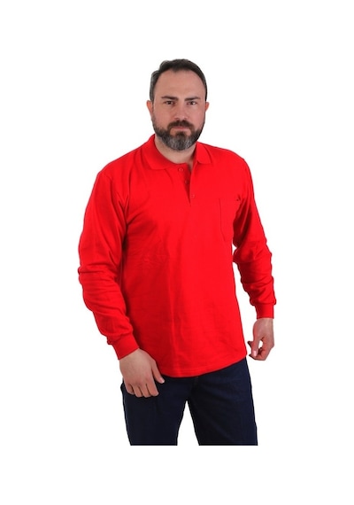 Eser - Polo Yaka Sweatshirt - Cepli - Kırmızı