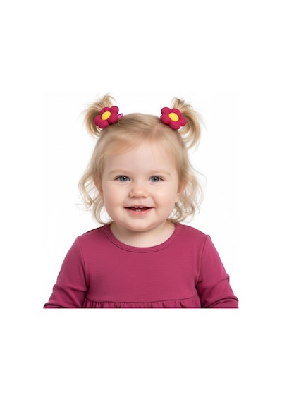 Çiçekli Kız Çocuk Lastikli Toka 2li Set St09517 Fuşya