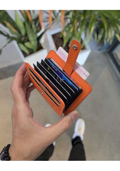 Visso 8600 Hakiki Deri Unisex Kişiye Özel Cüzdan Çanta Turuncu