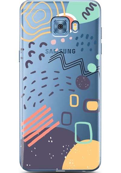 Samsung Uyumlu C5 Pro Renkli Pattern Tasarımlı Süper Şeffaf Telefon Kılıfı Çok Renkli
