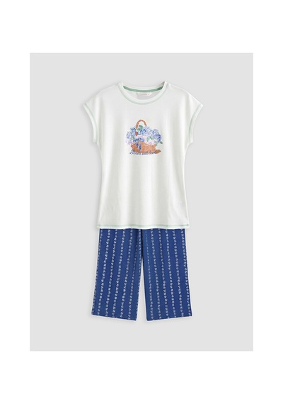 Lcw Dream Lacivert Bisiklet Yaka Baskılı Kadın Kaprili Pijama Takımı