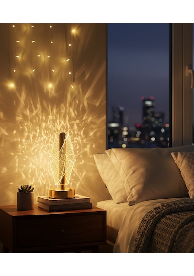 Sarmal Led Dekoratif Masa Lambası 3 Kademeli Yansımalı Modern Gece Lambası Altın
