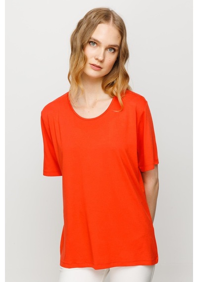 Kadın Sıfır Yaka Basic Penye T-shirt Oranj Oranj