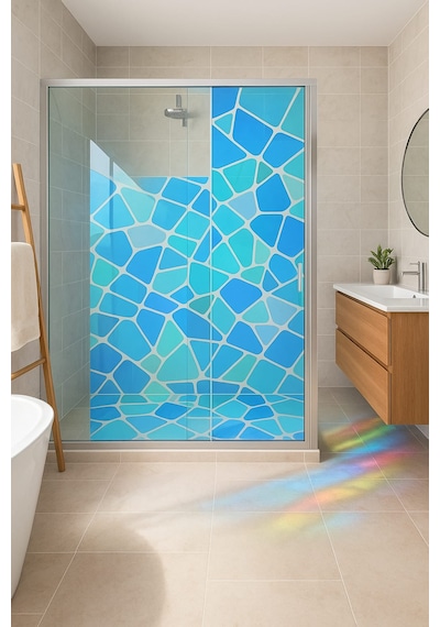 Vitray Desen Yapışkanlı Şeffaf Folyo 67cmx 2 Metre Açık Mavi