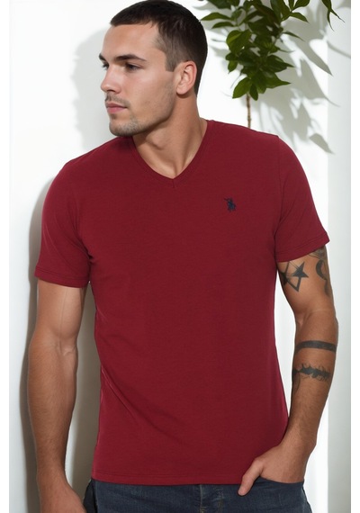 T9568 Dewberry V Yaka Erkek T-shırt-bordo