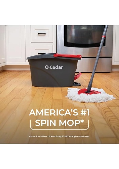 Easywring Mikrofiber Spin Mop, Kovalı Zemin Temizleme Sistemi, Kırmızı, Gri