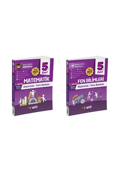 Gizli 2025 5. Sınıf Matematik + Fen Bilimleri Alıştırmalı Soru Bankası Seti 2 Kitap