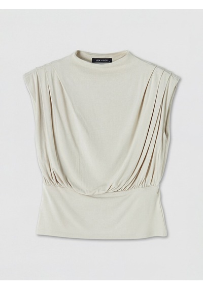 Lcw Vision Bej Dik Yaka Büzgülü Bluz Mock Neck Ruched Blouse