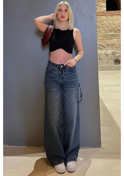 Madmext Madmext Straight Wide Kadın Jean Mg1995 - Mavi