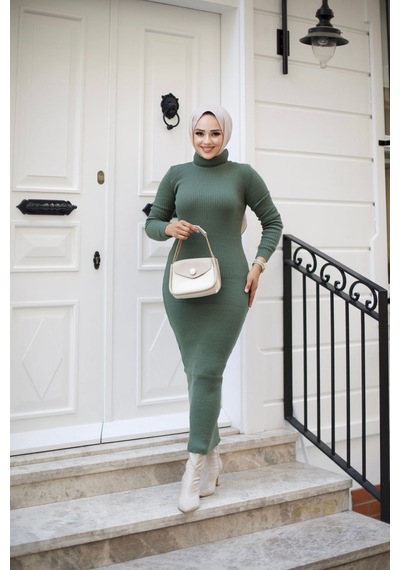 Hira Life Fashion Kadın Elbise Tesettür Giyim Balıkçı Yaka Ve Dar Kesim Triko Kalem Elbise Haki Haki Hira Life Fashion Kadın Elbise Tesettür Giyim Balıkçı Yaka Ve Dar Kesim Triko Kalem Elbise Haki Haki