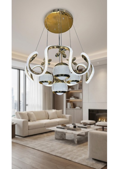 Arya Xl Yakamoz 4 Top Simli Slikon Modern Sarkıt Salon Avizesi Gold