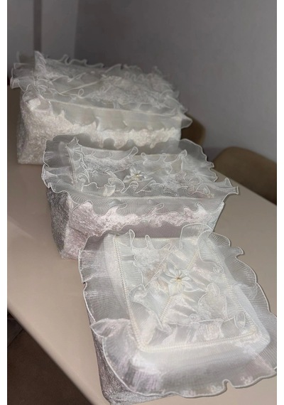 Pliseli Kadife 3lü Hurç, Kadife Söz Nişan Hurcu Çeyizlik 3 Lü Set Çeyizlik Hurç Seti Krem Çok Renkli