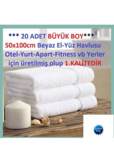 20 Adet Otel Havlusu 50 x 90Cm %100 Pamuklu Beyaz El Havlusu !