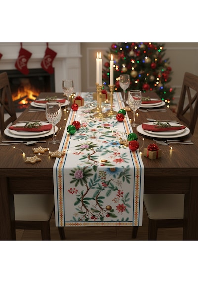 Yılbaşı Temalı Dijital Baskılı Runner Örtüsü Christmas 40x140 Cm Yılbası2