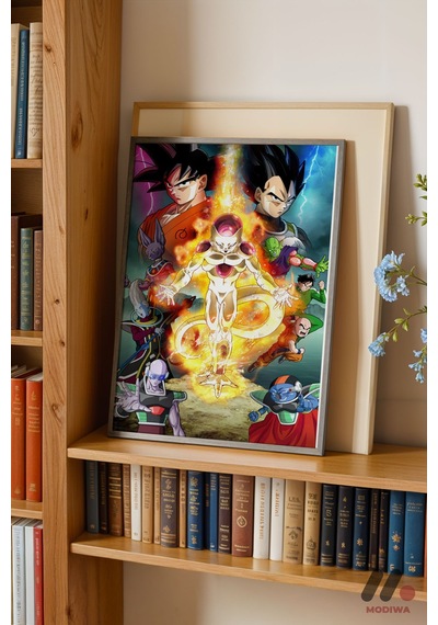 Dragon Ball Goku Ve Vegeta Poster, Siyah Çerçeveli Duvar Tablosu - Anime Severlere Özel Hediye