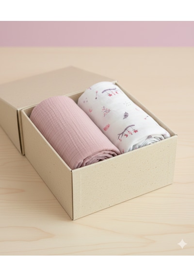Organik Müslin Bebek Battaniyesi 2'li Set Pembe