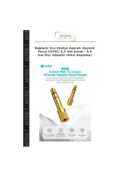 Bağlantı Ucu Stüdyo Aparatı Akustik Parça Coteci 6,5 Mm Erkek - 3,5 Mm Dişi Adaptör Altın Kaplama