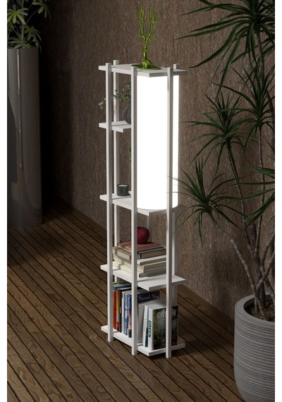 Retohome 5 Raflı Lambaderli Kitap Rafı.,kitaplıklı Lambader Beyaz Metal