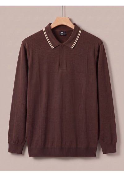 Maccali Erkek Koyu Kahve Büyük Beden Gizli Fermuarlı Polo Yaka Triko Sweatshirt Maccali Erkek Koyu Kahve Büyük Beden Gizli Fermuarlı Polo Yaka Triko Sweatshirt