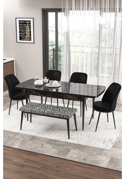 Canisa Zen Serisi 80x132 Mdf Açılabilir Siyah Mermer Desen Masa Takımı 4 Siyah Sandalye Ve 1 Zebra Bench Masa Siyah Mermer Sandalye Siyah Bench Zebra Canisa Zen Serisi 80x132 Mdf Açılabilir Siyah Mermer Desen Masa Takımı 4 Siyah Sandalye Ve 1 Zebra Bench Masa Siyah Mermer Sandalye Siyah Bench Zebra