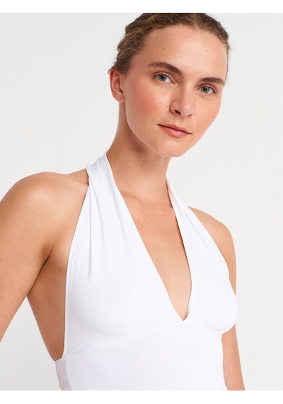 Dilvin 31968 Büzgülü Halter Yaka Top-beyaz Beyaz