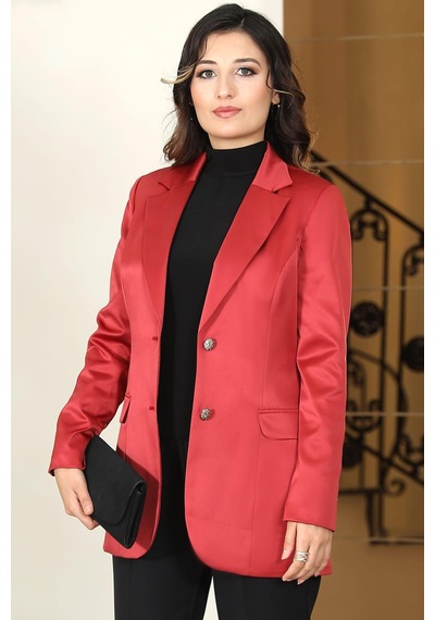 Esilanur Yaren Astarlı Saten Ceket Bordo Bordo