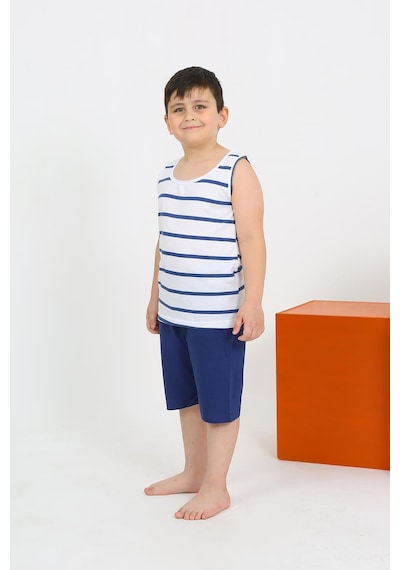 Akbeniz Erkek Çocuk Sıfır Kol Şortlu Beyaz Penye Pijama Takımı 20435
