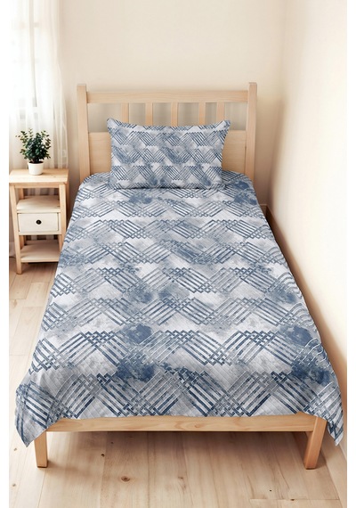 Mavi Geometrik Genç Odası Tek Kişilik Pike Takımı - Gri Minimal 160x220 Cm Kapitone Yatak Örtüsü Bordo