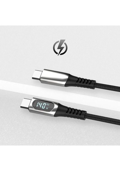 Micflip A08 Type-c To Type-c Dijital Led Göstergeli Data Ve Şarj Kablosu 140w 1m Siyah