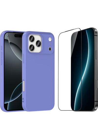 Apple Uyumlu iPhone 17 Pro Max Içi Kadife Lansman Kılıf Ve 5d Tam Kaplayan Cam Ekran Koruyucu Lila