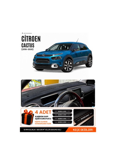 Cıtroen Cactus 2018-2020 Uyumlu Torpido Koruma, Torpido Örtüsü, Torpido Kılıfı - Siyah Gri