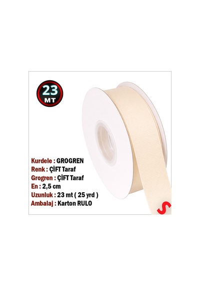 Grogren Kurdele, 2,5 Cm X 23 Mt - Krem 0 - 99