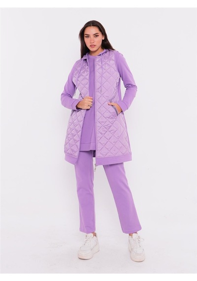 Bwest Minimal Kapitoneli Yelekli Spor Üçlü Takım - 70060 - Lila-28 Lila