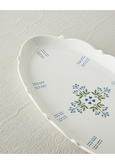 English Home Retro Paisley New Bone China Kayık Tabak 26 Cm Beyaz - Mavi