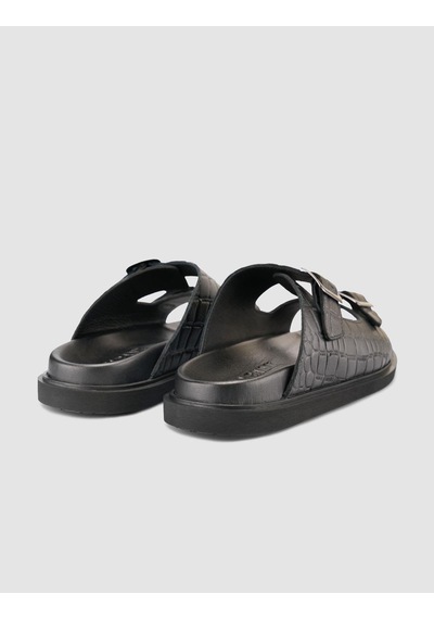 %100 Hakiki Deri Croco Desen Siyah Erkek Terlik Siyah