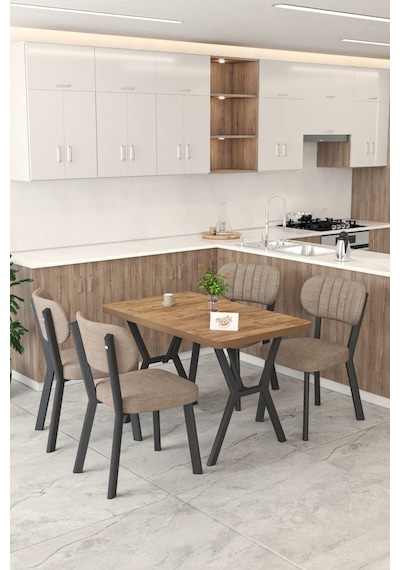 Gnr 70x110cm Sabit Atlantik Mutfak Masası Takımı, Yemek Masası, 4 Modern Cappucino Sandalye Cappuccino Gnr 70x110cm Sabit Atlantik Mutfak Masası Takımı, Yemek Masası, 4 Modern Cappucino Sandalye Cappuccino