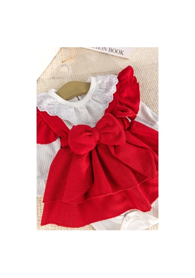 Babymod Fiyonklu 100% Pamuk Şık Kız Bebek Jile Etek Elbise Kırmızı