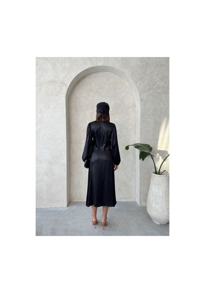 Verymoda Kraşlı Saten Önden Bağlamalı Bluz F1916 Siyah