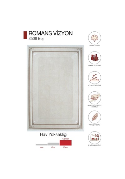 Hoom Rugs Vizyon 3506 Bej Vizon Çerçeveli Modern Akrilik Halı Bej - Vizon