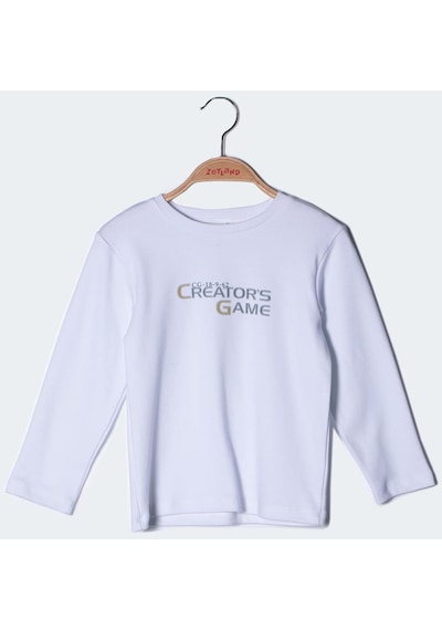 Zeyland Erkek Çocuk Yazı Baskılı Uzun Kollu T-Shirt-Beyaz