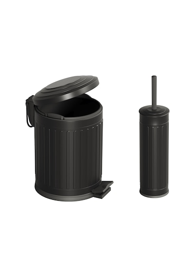 Aqua Bagno Midas Klozet Fırçası + Çöp Kovası 5 Lt -2 Parça Set, Mat Siyah Siyah