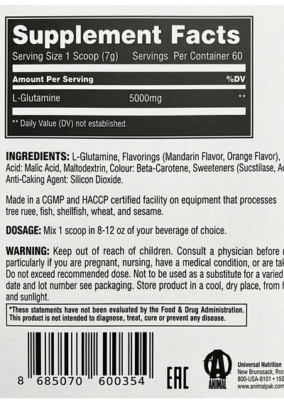 Animal 100% Pure L-glutamine Mandaline Portakal Aromalı Mango